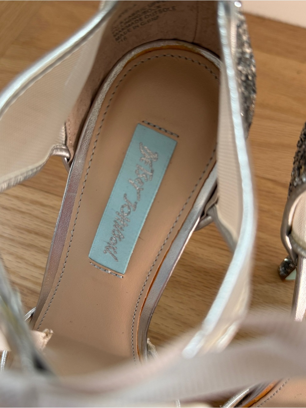 Blue by Betsy Johnson Silver Glitter Ankle Tie 4” Heel Pumps (size 9) - Picture 5 of 8